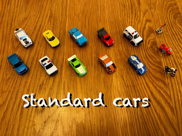 The header images reads 'Standard cars' displaying all kinds of purchasable vehicles and figurines above burned-in text.