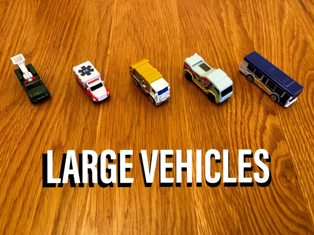 The header images reads 'Large Vehicles' displaying all kinds of purchasable miniature vehicles above burned-in text.