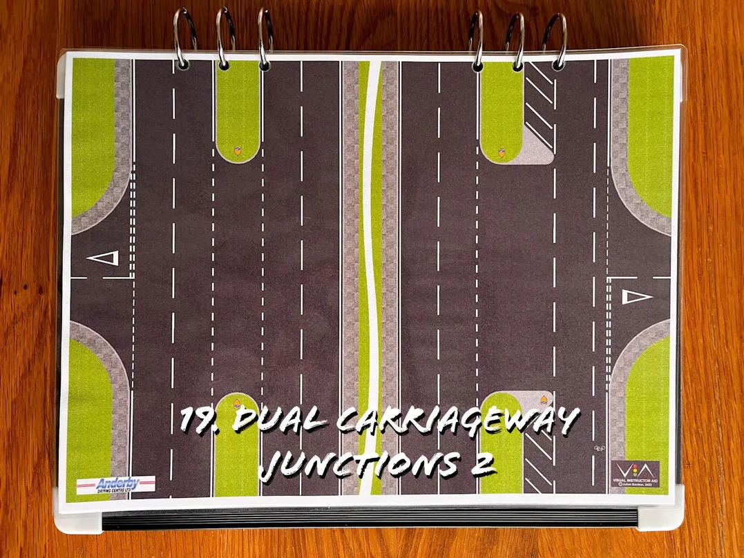 A carousel photo displaying the nineteen plan named 'dual carriageway junctions 2' out of an array of roads layouts, at full size. Consisting of multiple lanes with an empty space between.